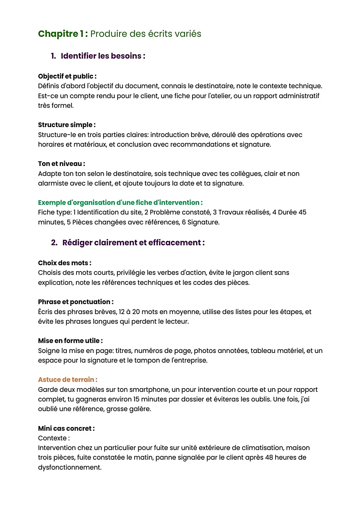 Example Fiche de Révision BP Génie Climatique